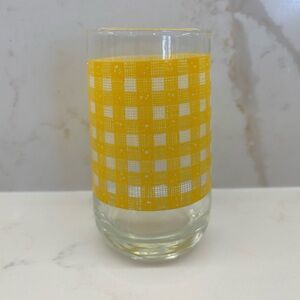 Vintage Sunny Yellow Country Gingham Checkered Tumbler Glass Retro